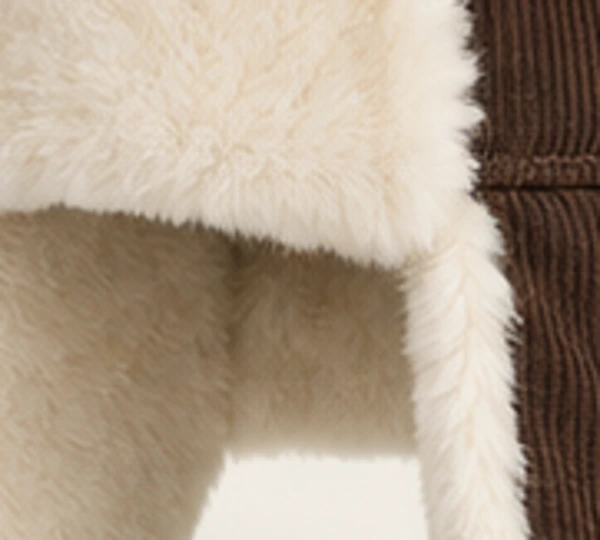 Kedr Corduroy Ushanka, close-up of Cocoa material and trim