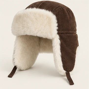 Kedr Corduroy Ushanka in Cocoa, earflaps down