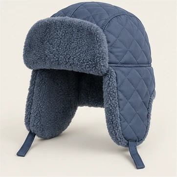 Sever Quilted Trapper in Slate Blue, earflaps down
