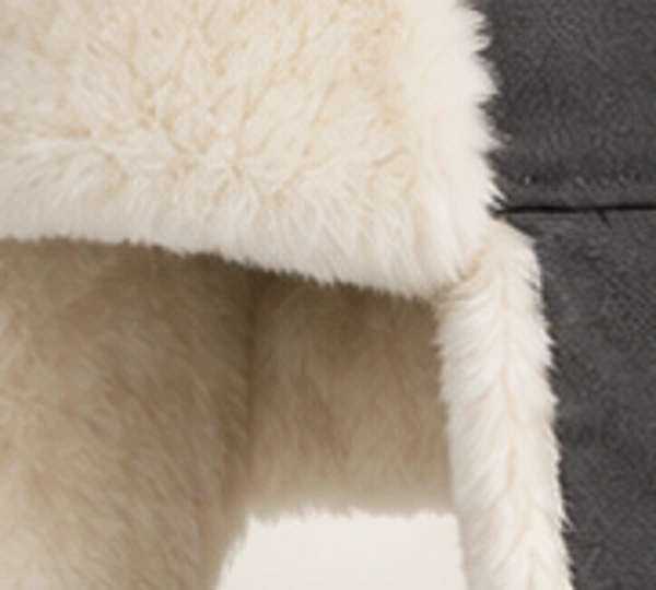 Volna Classic Ushanka, close-up of Charcoal material and trim