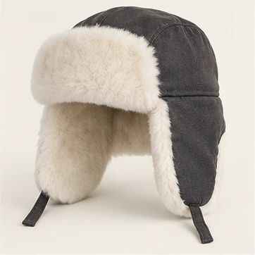 Volna Classic Ushanka in Charcoal, earflaps down