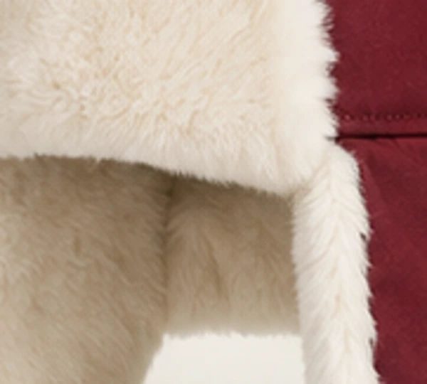 Zarya Classic Ushanka, close-up of Burgundy material and trim